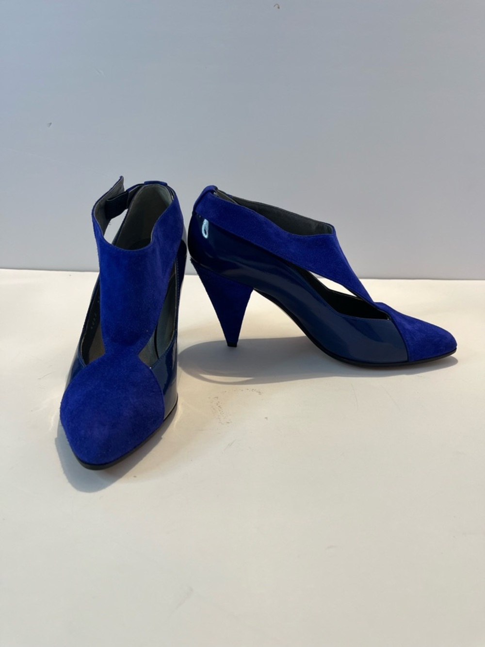 Casadei Royal Blue Suede & Patent Leather Cutout Heels